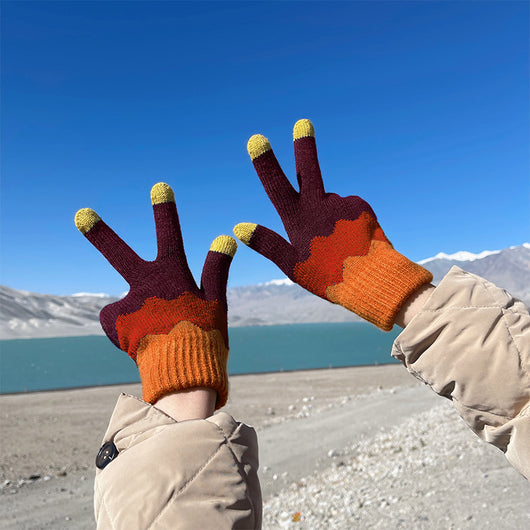 Guantes Tejidos de Invierno con Contraste de Colores y Forro Polar para Mujer - Image 4
