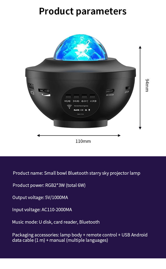 Lámpara Proyector Cielo Estrellado con Ondas de Agua, Bluetooth y Luz Láser Atmosférica - Image 6