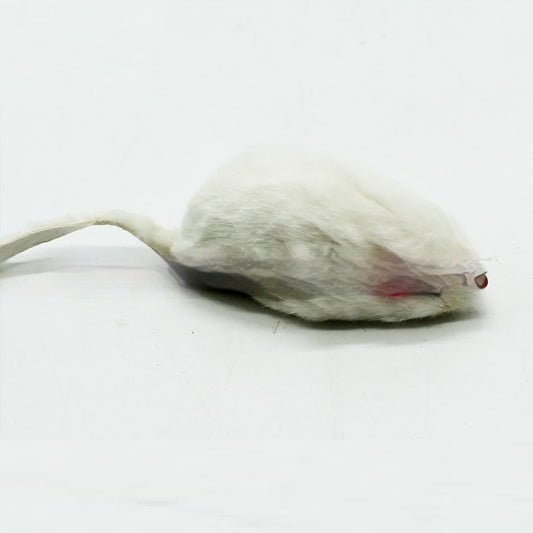 Two rabbit skin mouse cat toys, one dark gray and one white, with pink ears and red noses, on a white background. - Image 2