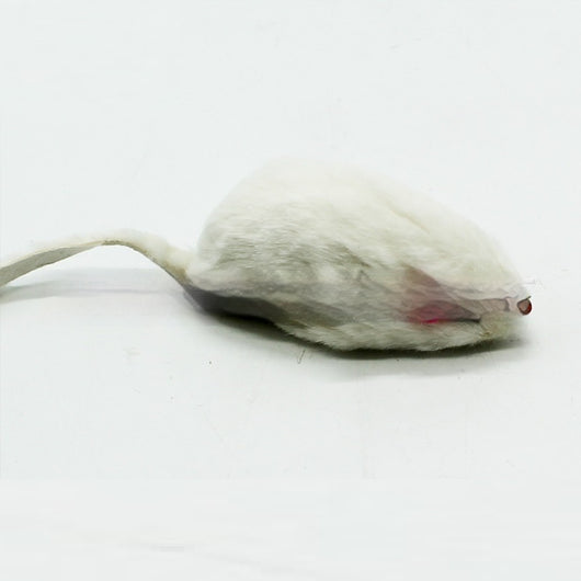 Two rabbit skin mouse cat toys, one dark gray and one white, with pink ears and red noses, on a white background. - Image 2