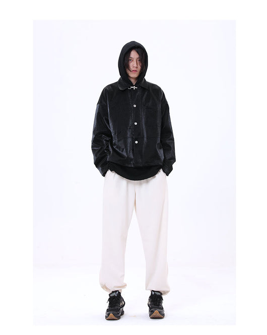 Chaqueta Cropped de Cuero PU Metalizado Oversized - Image 3