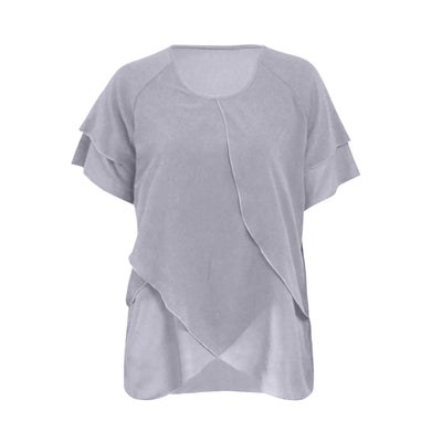 Blusa Chifón Mujer Cuello Redondo Capas Superpuestas Manga Corta - Image 14
