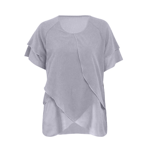Blusa Chifón Mujer Cuello Redondo Capas Superpuestas Manga Corta - Image 14