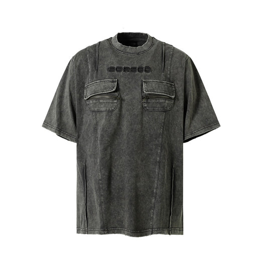 Playera Retro de Trabajo con Bolsillos Decorativos y Efecto Desgastado - Image 2