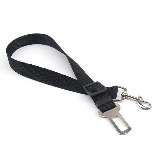 Pink adjustable dog car seat belt with a metal seatbelt buckle and a silver swivel snap hook. - Image 11