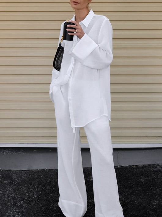 Conjunto Casual Elegante: Blusa Suelta con Cordones y Pantalón Ancho - Image 4