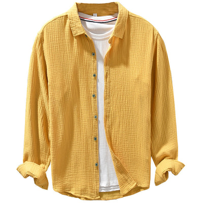 Camisa Manga Larga Algodón Puro Color Sólido para Hombre - Image 5