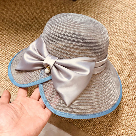 Sombrero de Paja Vintage con Moño Perla para Playa - Image 5