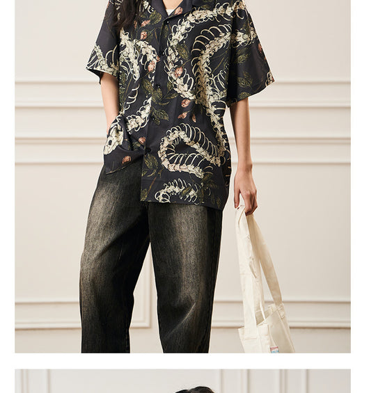 Camisa Cubana de Manga Corta con Patrón de Hueso de Serpiente - Diseño Original - Image 36
