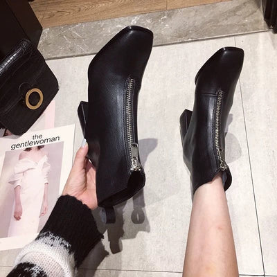 Botas Cortas Retro para Mujer con Punta Cuadrada y Tacón Grueso - Image 3