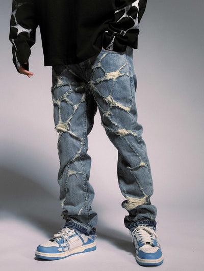 Jeans Rectos Destruidos con Diseño Spider Web - Image 11