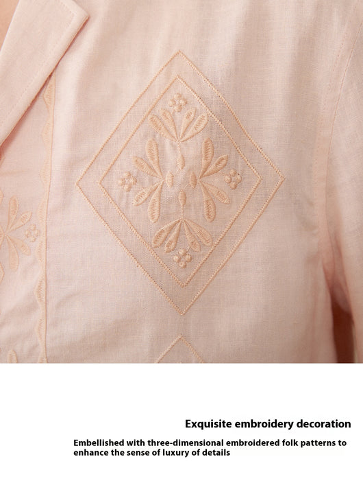 Camisa de Lino y Algodón con Cuello Cubano Bordado - Protección Solar de Manga Larga - Image 11