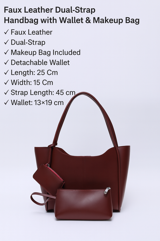 Bolso Burgundy SHK108 de Cuero Sintético para Mujer con Billetera y Neceser - Image 5