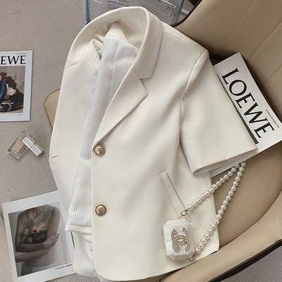 Blazer Ejecutivo Blanco Crema de Manga Corta para Mujer