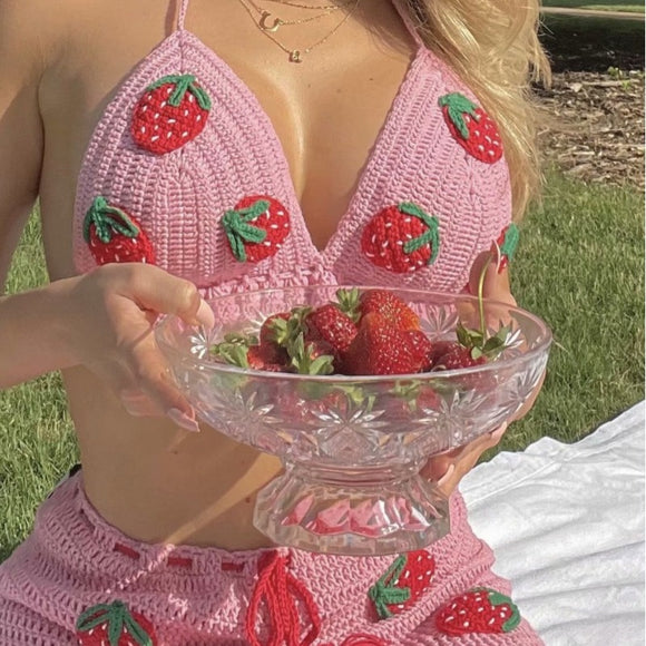Falda Tejida Mariposas Encaje Fresas Otoño