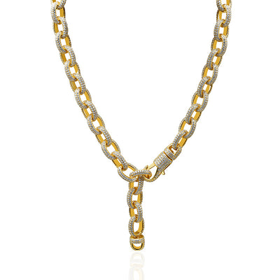 Collar Cadena Hip Hop Botón Ovalado Retorcido con Circonitas Incrustadas para Hombre - Image 2