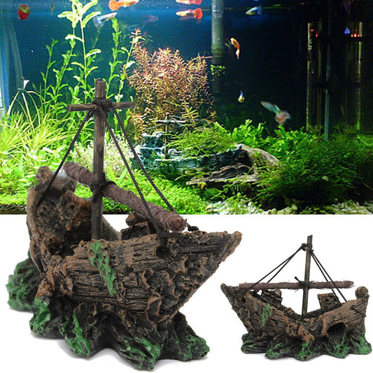 Decoración de Acuario Barco de Red - Paisaje en Miniatura para Peceras