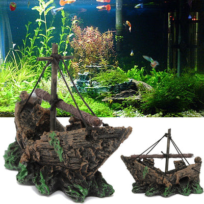 Decoración de Acuario Barco de Red - Paisaje en Miniatura para Peceras