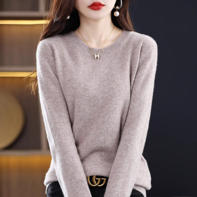 Suéter de Lana Pura Cuello Redondo Mujer - Diseño Holgado Otoño Invierno - Image 4