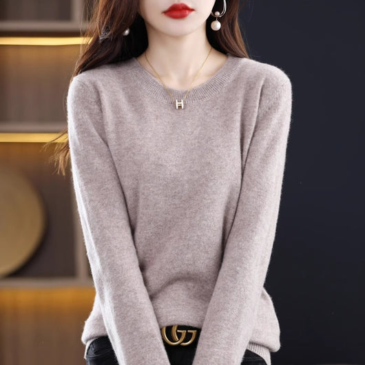 Suéter de Lana Pura Cuello Redondo Mujer - Diseño Holgado Otoño Invierno - Image 4