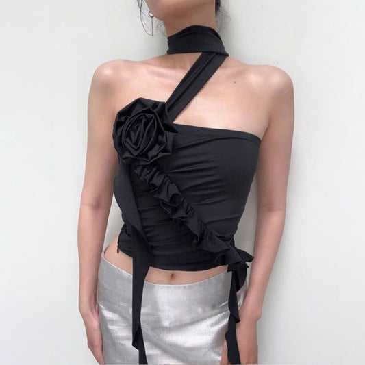 Brasier Floral 3D con Cuello Halter - Diseño Irregular Elegante