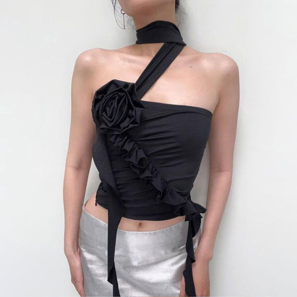Brasier Floral 3D con Cuello Halter - Diseño Irregular Elegante