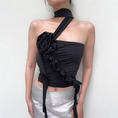 Brasier Floral 3D con Cuello Halter - Diseño Irregular Elegante