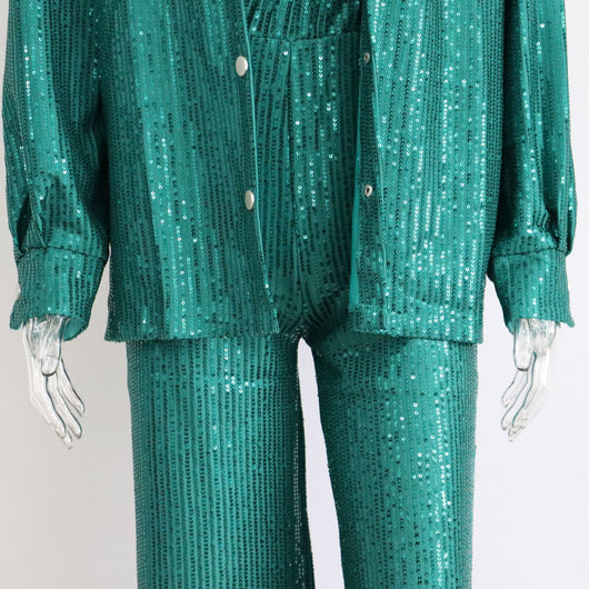 Conjunto de 3 Piezas: Chaleco Lentejuelas Escote V, Blusa Manga Larga y Pantalón Recto - Image 20