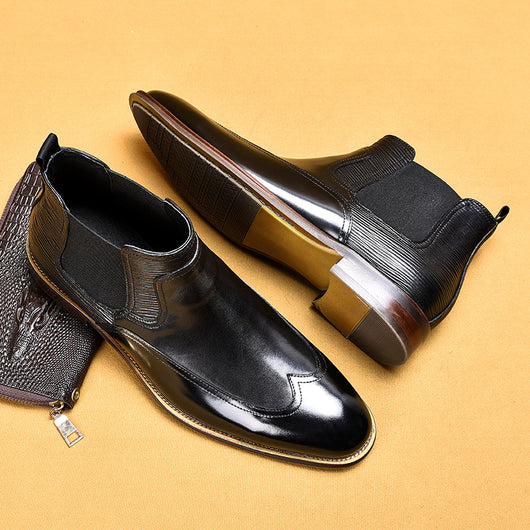 Botas de Cuero Genuino con Punta Inglesa para Hombre - Calzado Formal Ejecutivo Marrón - Image 10