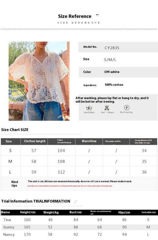Blusa Blanca Estilo Francés con Encaje Bordado y Manga Corta - Image 6