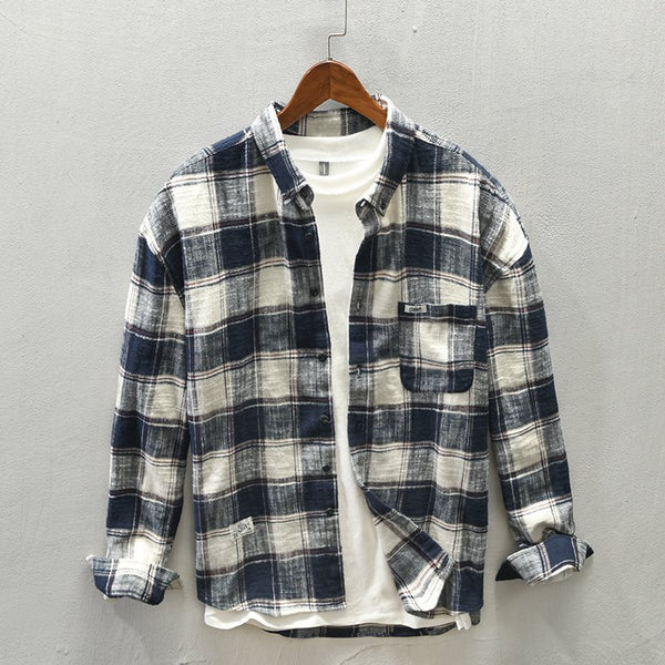 Camisa Casual de Cuadros para Hombre - Manga Larga Primavera Otoño