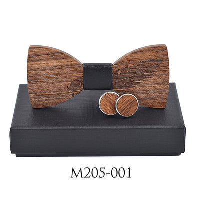 Gemelos de Negocio con Tallado de Pluma - Juego de Hebillas de Madera - Image 2
