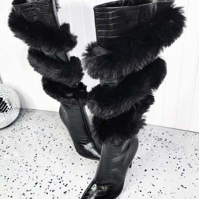 Botas Stiletto de Punta Fina con Ribete de Lana - Image 4