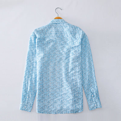 Camisa Casual de Algodón y Lino con Estampado y Cuello Solapa para Hombre - Image 9