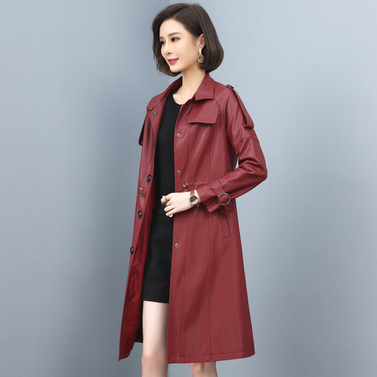 Abrigo Trench de Cuero para Mujer - Largo, Suelto y Elegante - Image 15