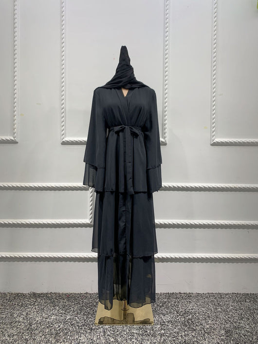 Bata Larga de Gasa Perla en Tres Capas - Vestido Fluido y Elegante - Image 13