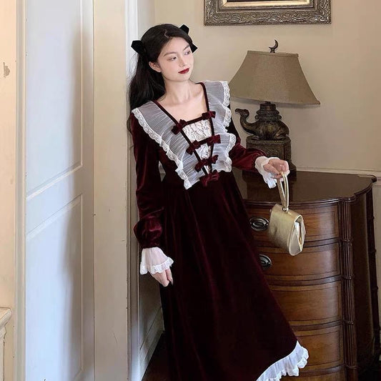 Vestido Retro Francés Vino Midi - Diseño Romántico Fairy - Image 2