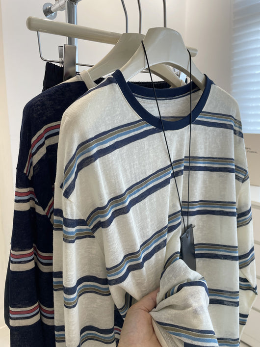 Blusa Retro a Rayas con Cuello Clásico - Suéter Holgado y Estilizador para Mujer - Image 12