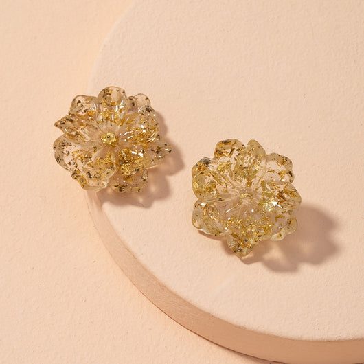 Aretes de Resina Transparente con Lámina de Oro y Rosas - Image 13