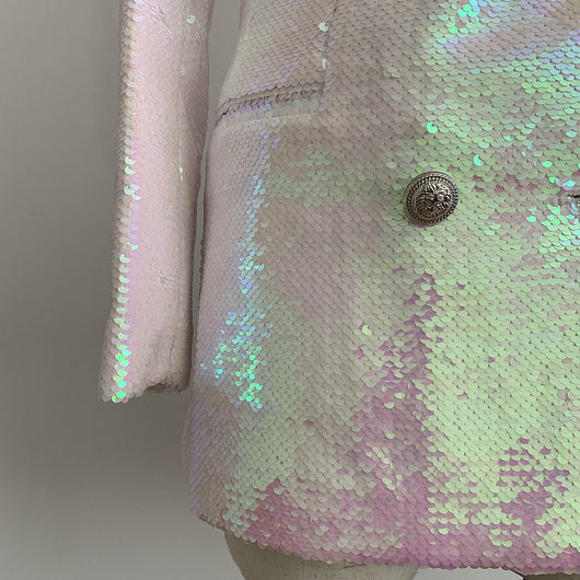 Blazer Largo Doble Botonadura con Lentejuelas para Mujer - Image 10