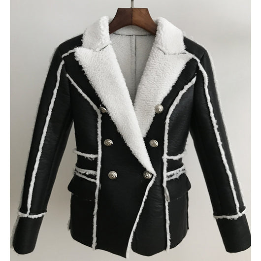Chaqueta de Cuero Doble Botonadura Slim Fit con Detalles de Piel - Image 6