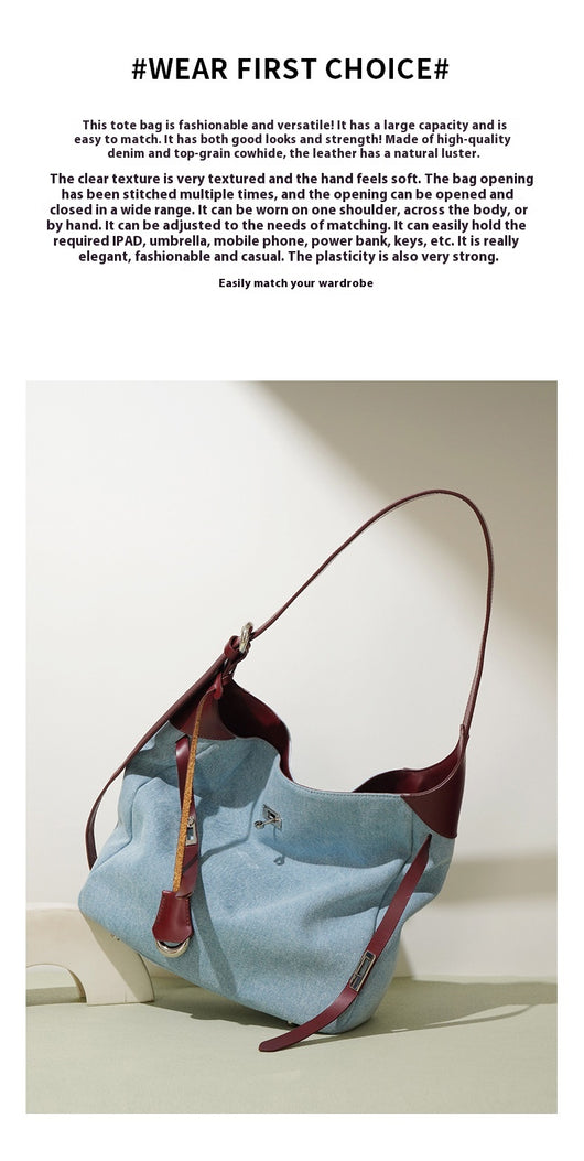 Bolso Tote de Cuero Premium con Detalles Denim - Gran Capacidad - Image 9