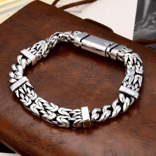 Pulsera de Plata Esterlina S925 Tejida Doble para Hombre Estilo Chino Moderno con Patrón de Seguridad - Image 12