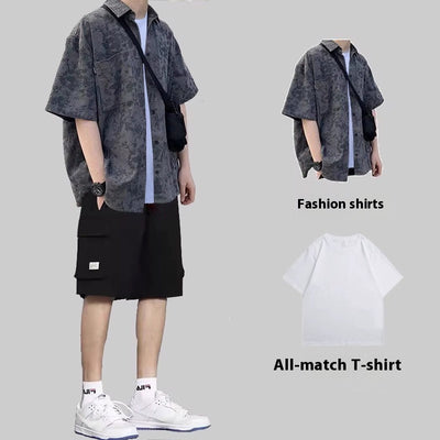 Conjunto de Tres Piezas Estilo Hong Kong - Camisa, Abrigo y Pantalones Cortos - Image 10