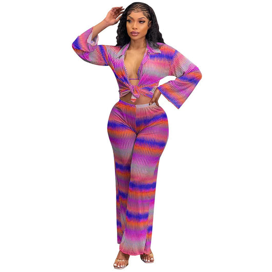 Traje de Pantalón Plisado Estampado con Stretch para Mujer - Image 17