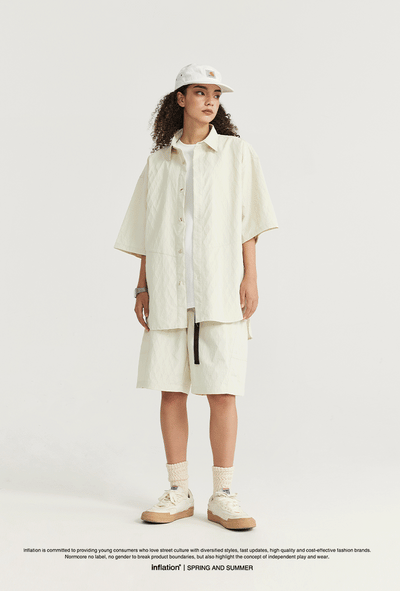 Camisa Estilo Japonés con Textura Jacquard Rombos y Cuadros - Image 12