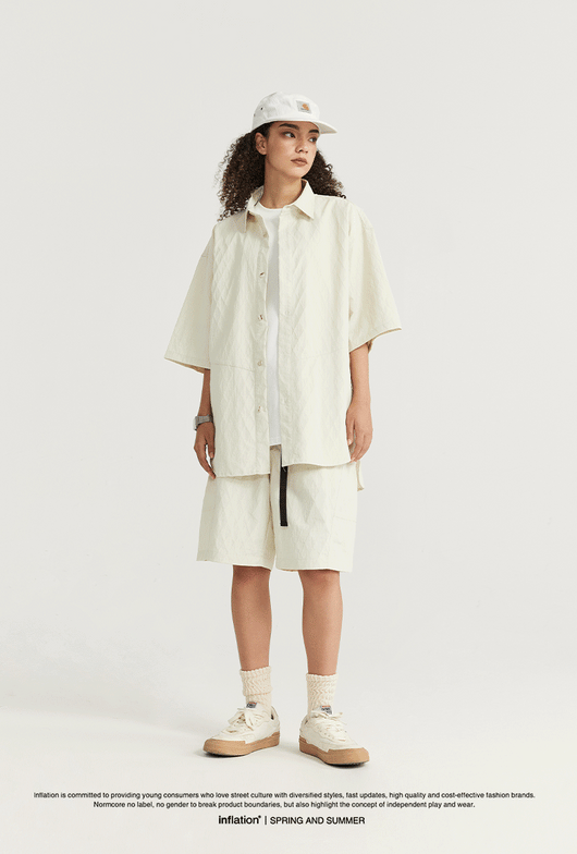 Camisa Estilo Japonés con Textura Jacquard Rombos y Cuadros - Image 12