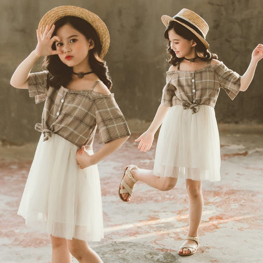 Vestido Princesa Estilo Occidental con Tirantes y Cuadros para Niñas - Image 11
