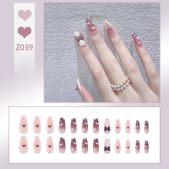 Uñas Postizas Adhesivas Degradado Púrpura Taro - Diseño Nebulosa Floral