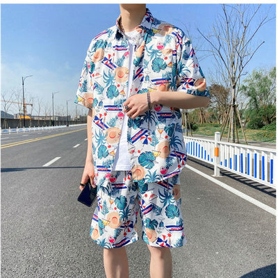 Conjunto de Camisa Floral Manga Corta Ice Silk para Hombre - Image 9